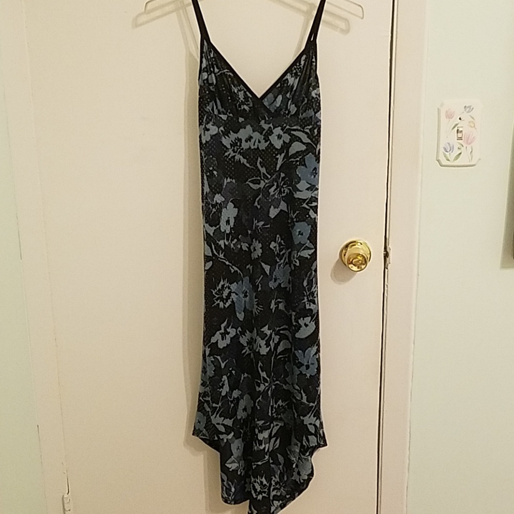 Blue/black floral high-low sequin dress
